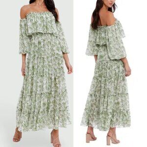 Misa Los Angeles Women's Cassandra Green Off Shoulder Dress in Floral Green